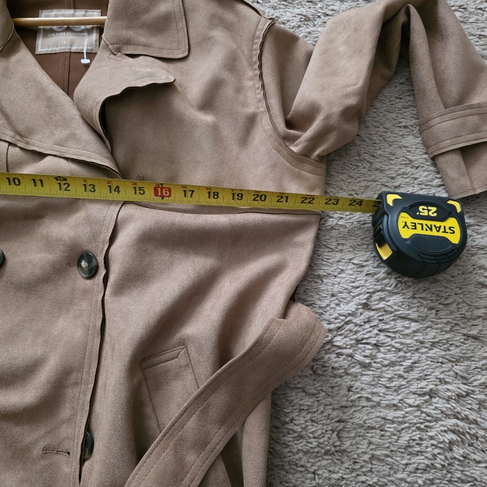 Culture Couture Trench Coat Faux Suede Preppy Academia Womens Size L NWT Tan - Picture 5 of 10